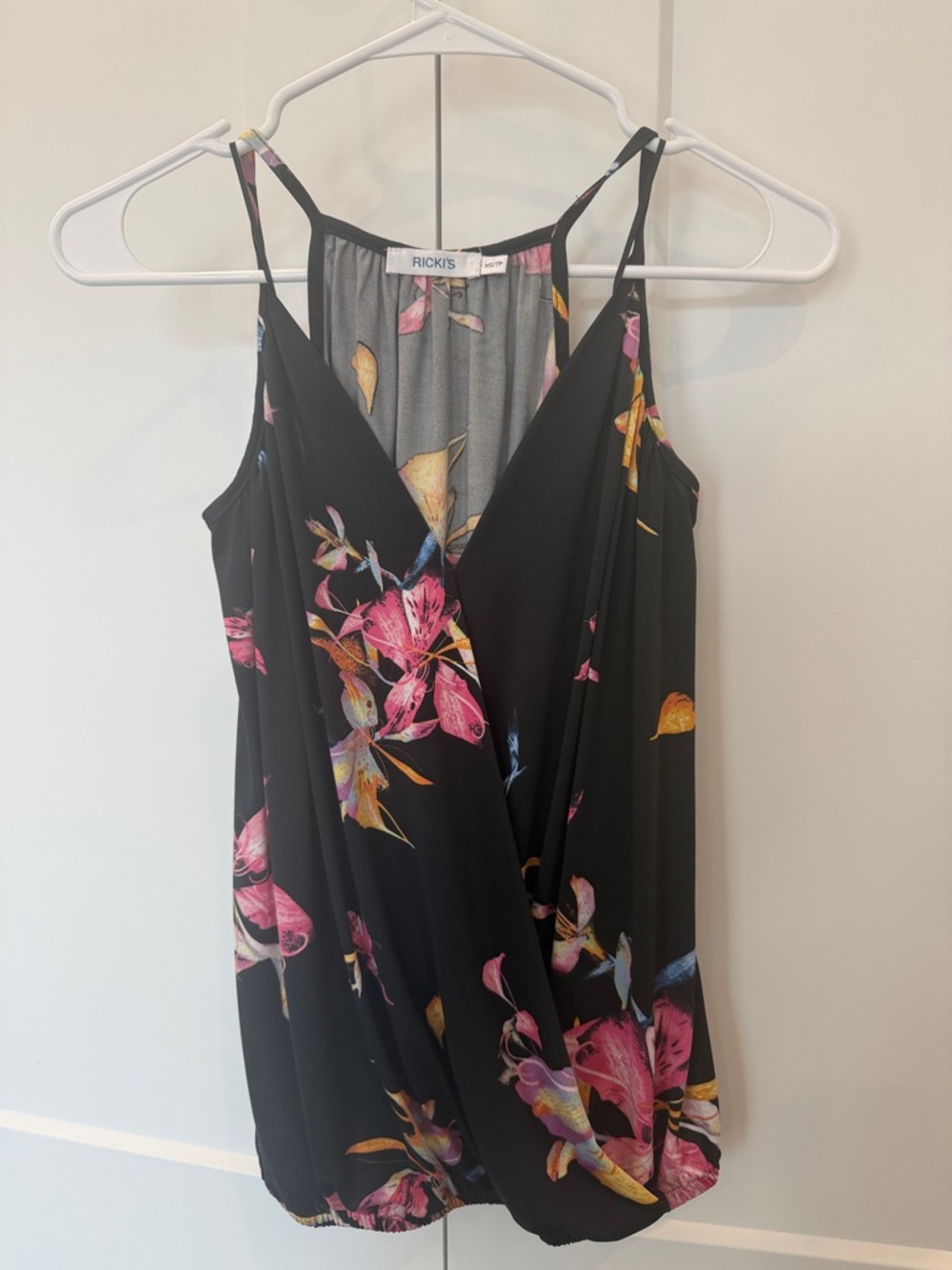 Ricki's Black Floral Wrap Camisole with Pink & Yellow Flowers